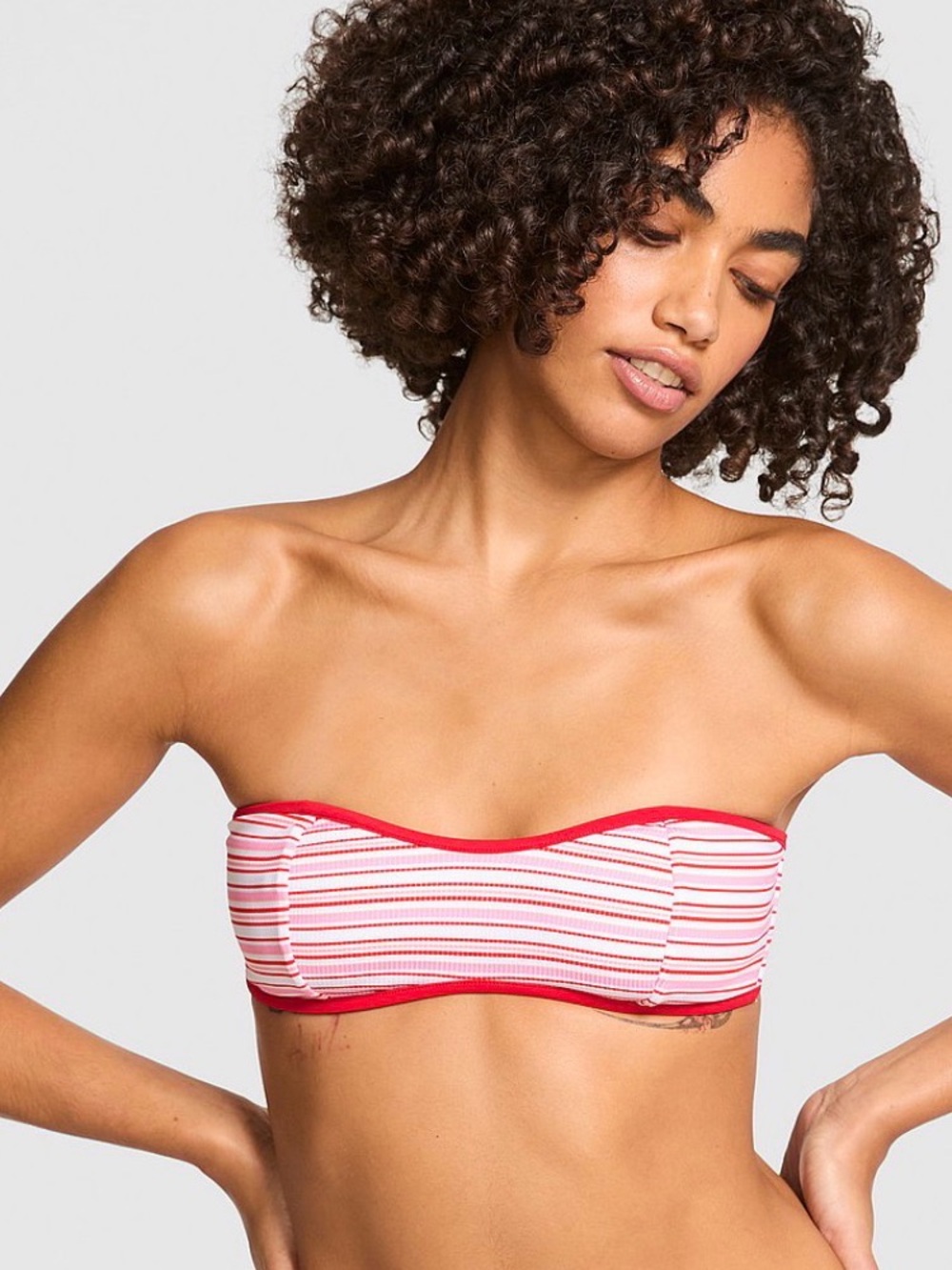 PINK Victoria's Secret Red & White Striped Bandeau Bikini Top